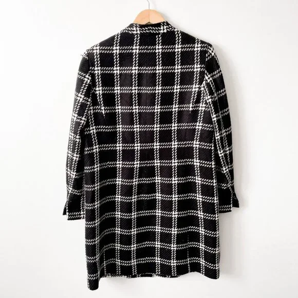 Amanda Smith Black White Check Plaid Tweed Coat Sz 14 - Picture 4 of 6